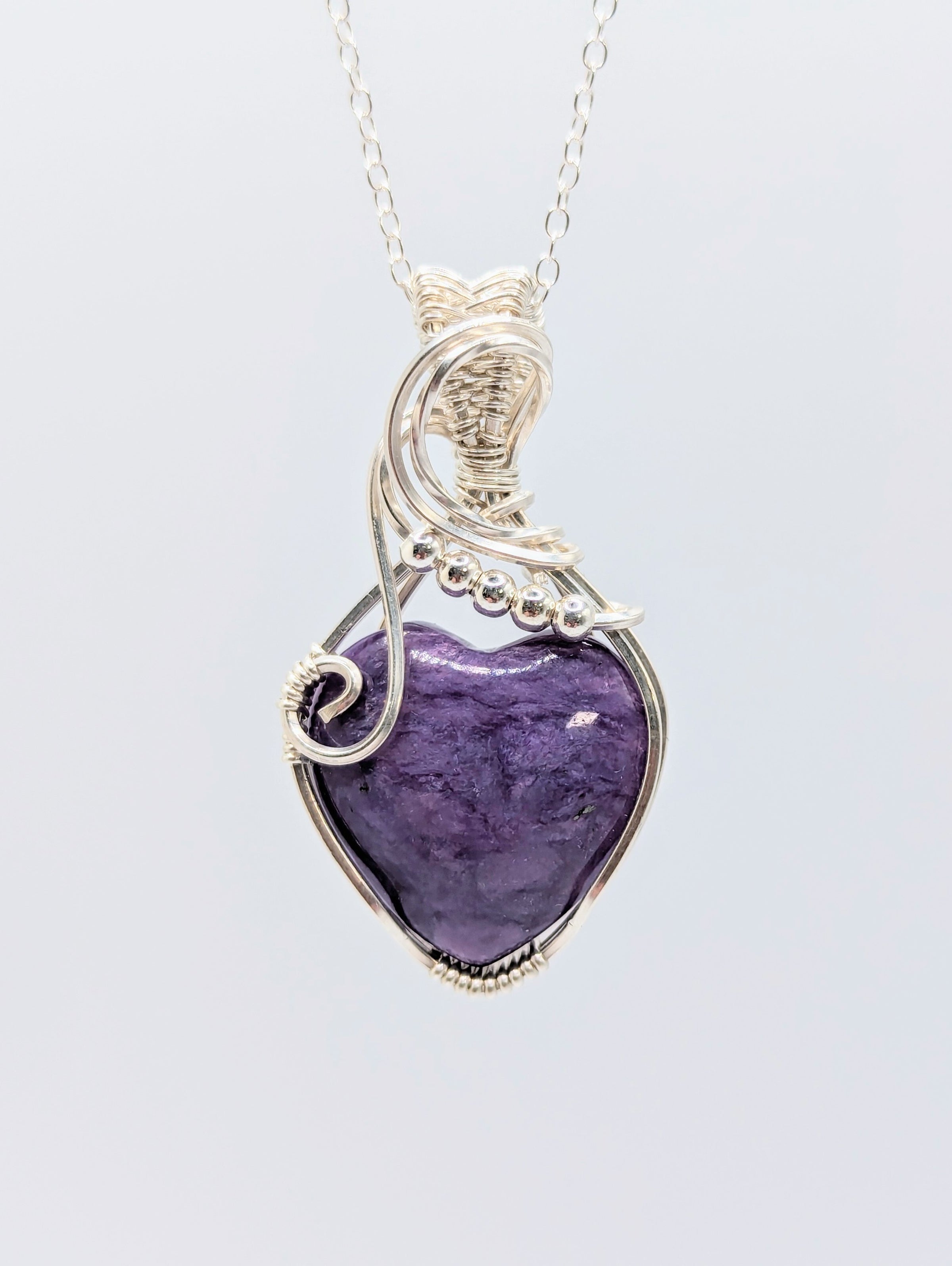 Store Charoite Wire Wrapped Pendant Necklace